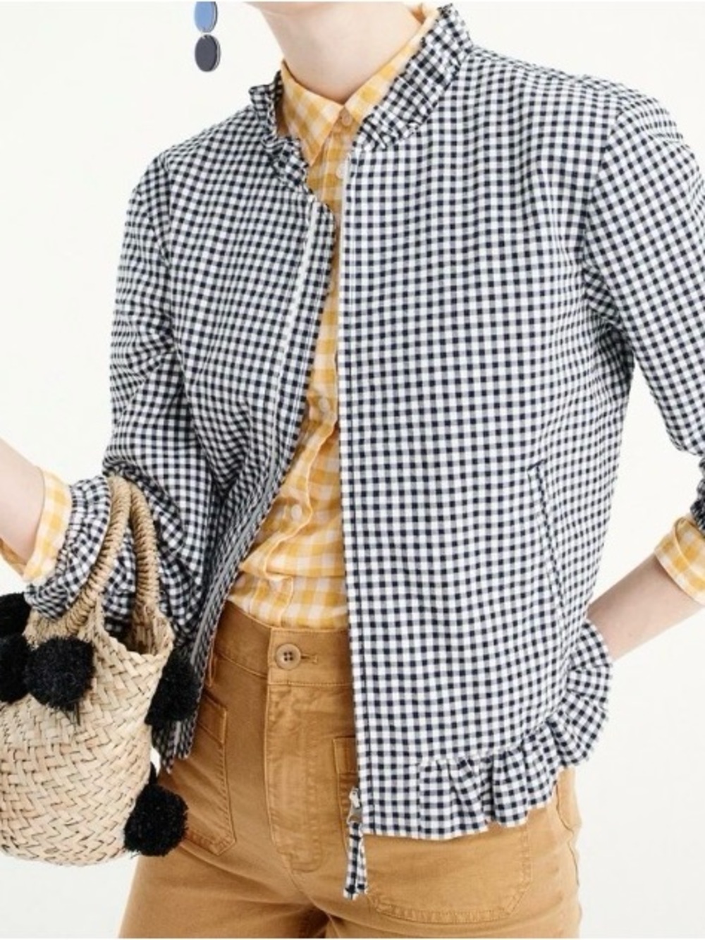 J Crew Navy Gingham Zip Ruffle Jacket - M